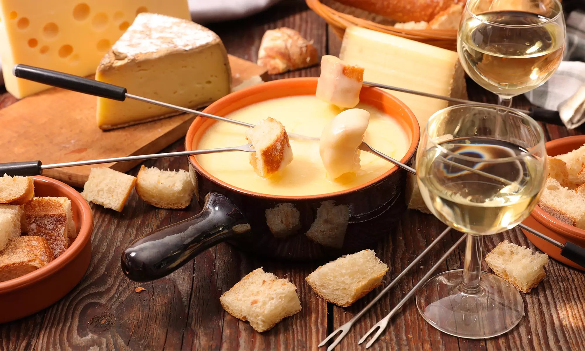3-course meal with cheese fondue including bottle of water & wine for 2 people (save 37%)